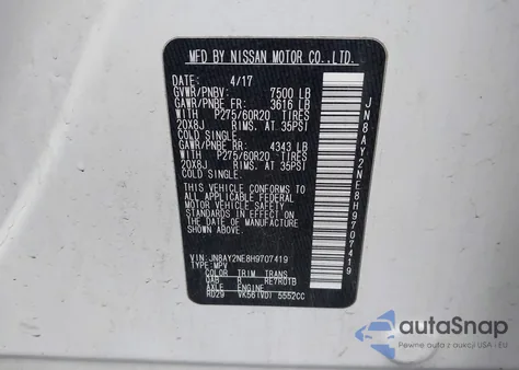 2017 Nissan Armada Platinum z USA, uszkodzony, nr VIN JN8AY2NE8H9707419